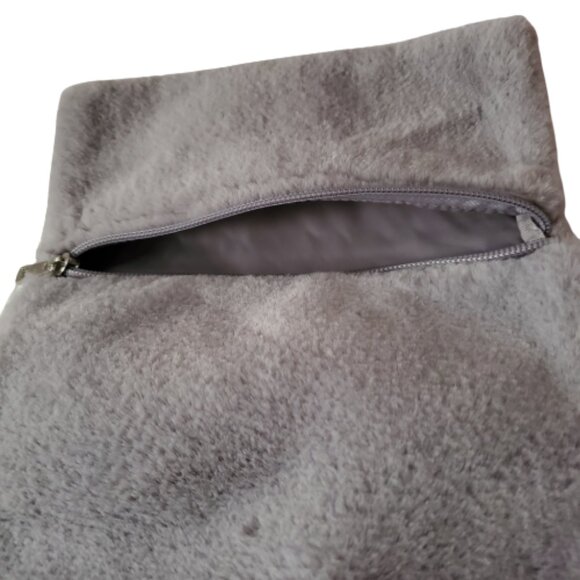 Faux Fur Fold-Over Snap Clasp Silver Tone Chain Gray Clutch Bag By Target - Picture 5 of 15